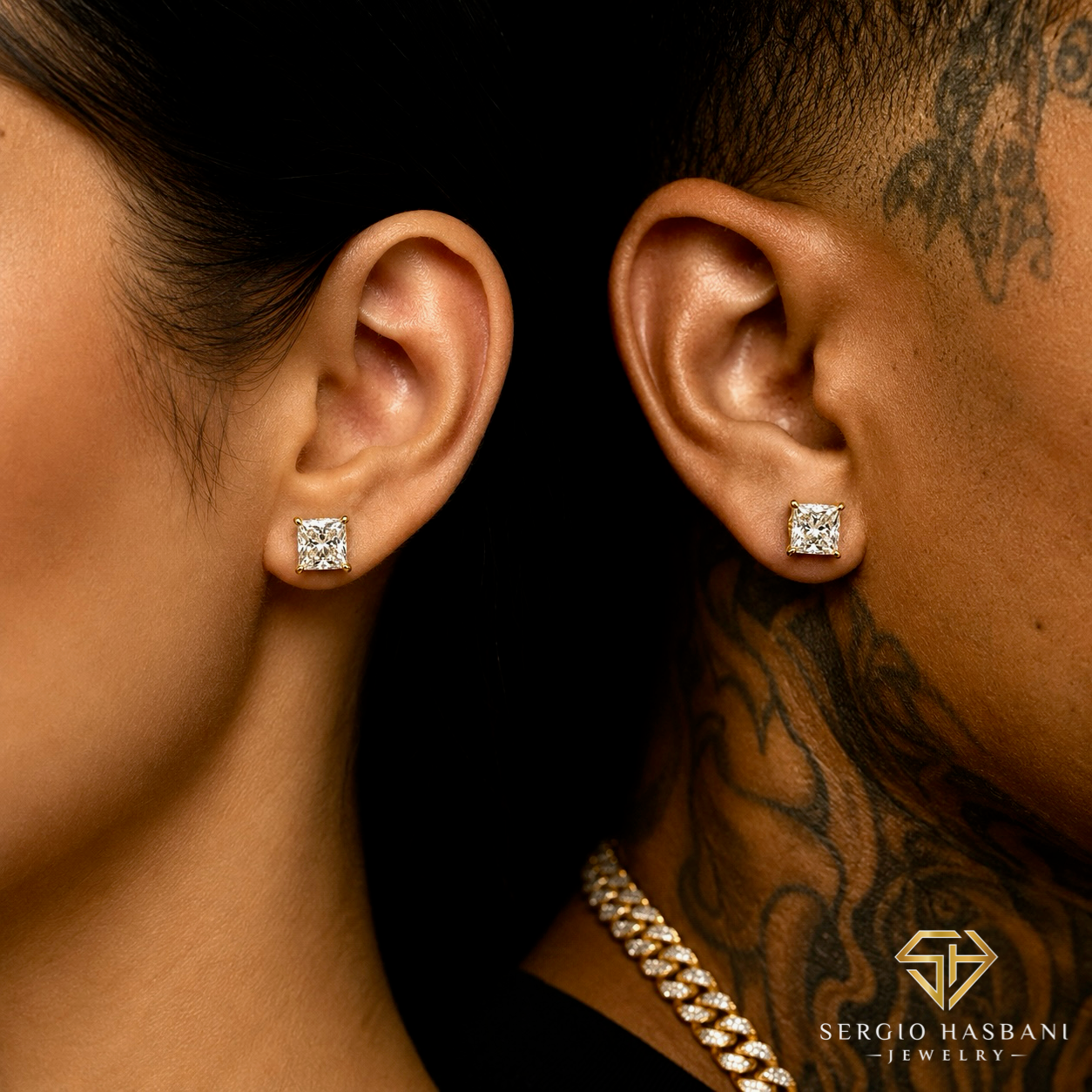 10K 2.00CT VS1 Lab Diamond PRINCESS Stud Earrings