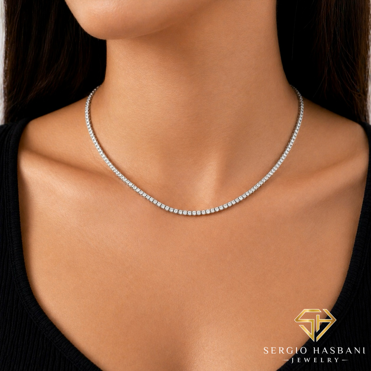 10K 2.9MM VVS Lab Diamond Tennis Choker Necklace
