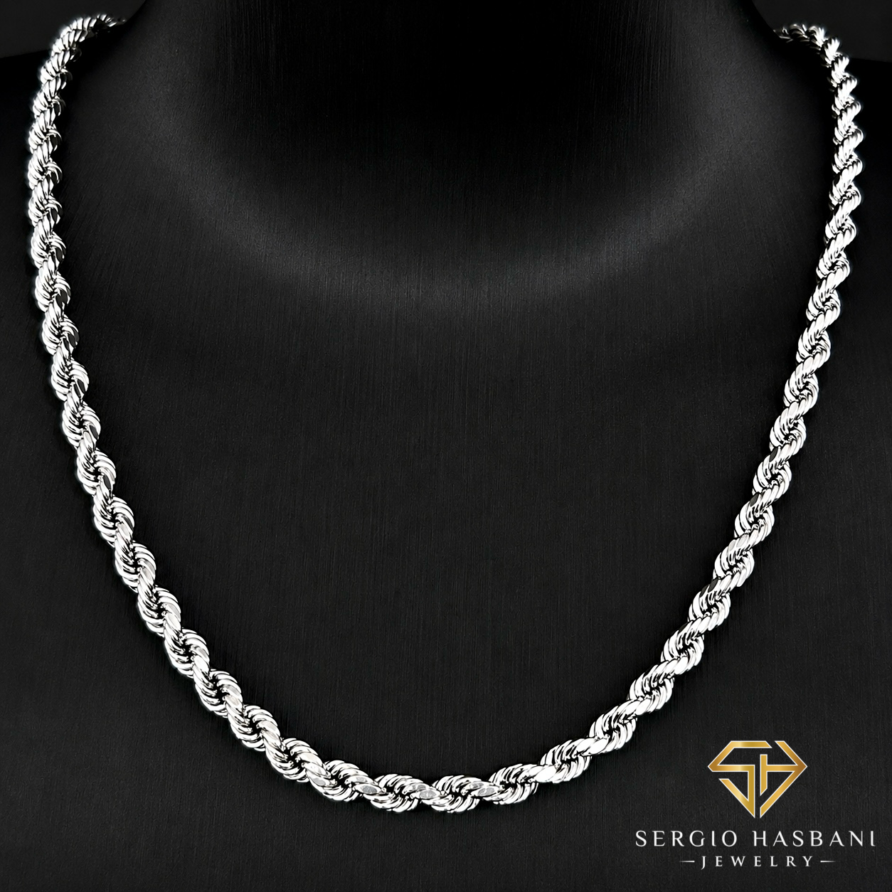 10K White 4.75MM Diamond Cut Rope Chain