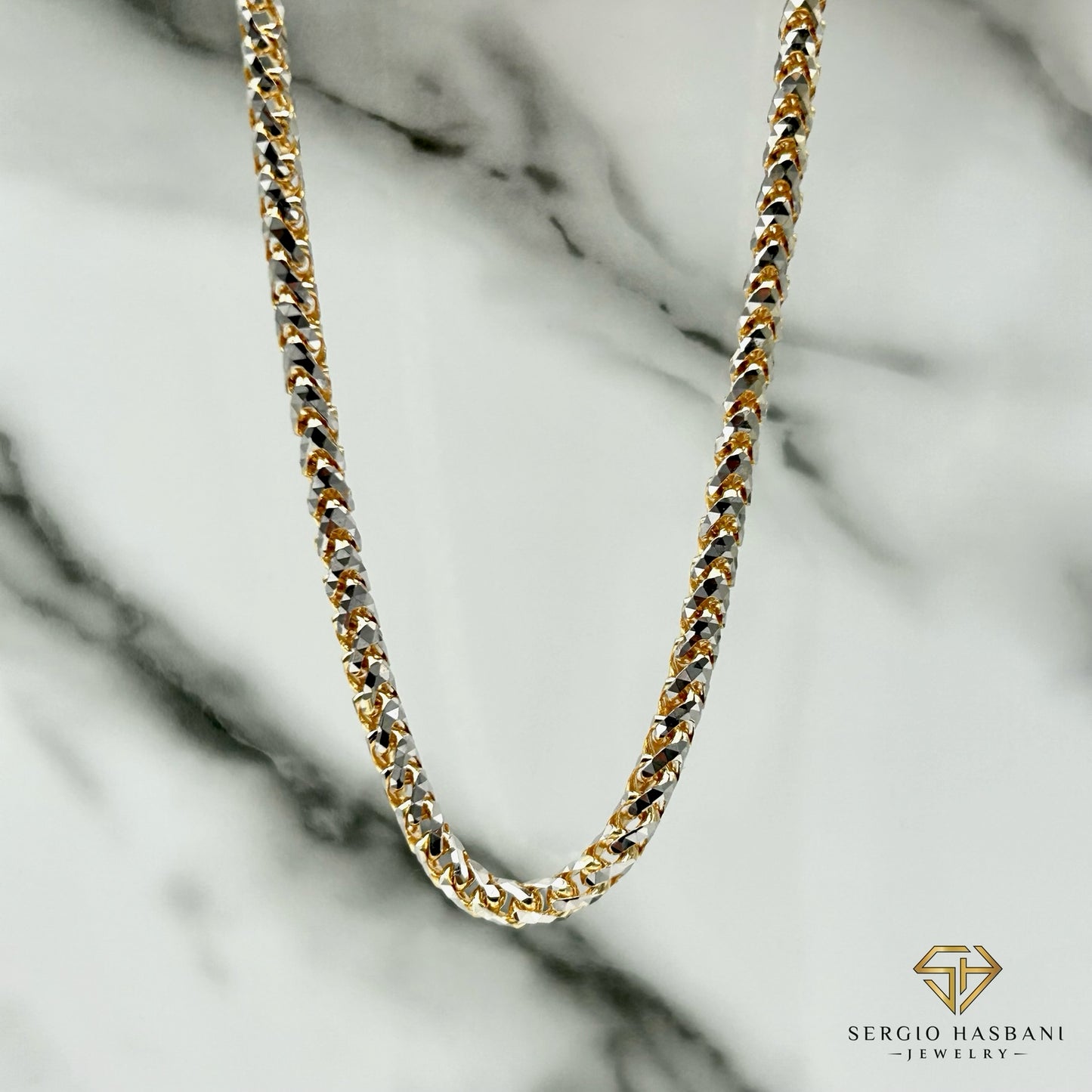 10K 4MM Solid 2tone DC Pineapple Chain