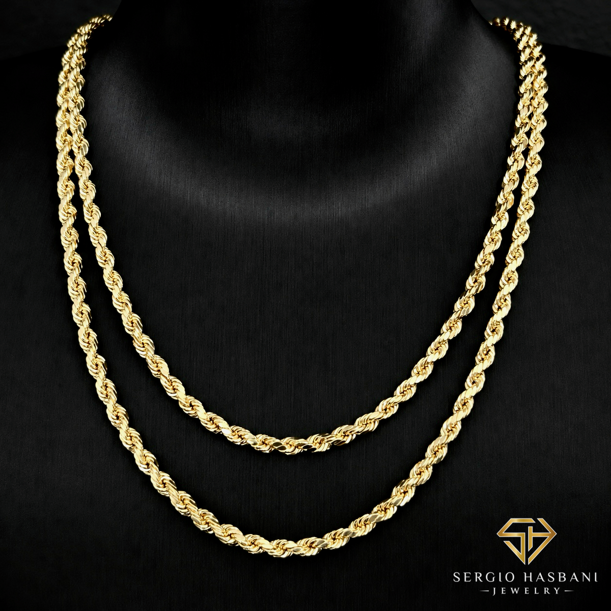 10K 4MM Diamond Cut Rope Chain