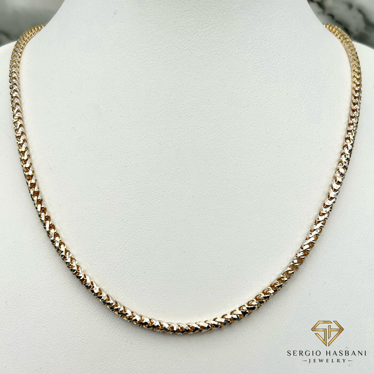 10K 4MM Solid 2tone DC Pineapple Chain