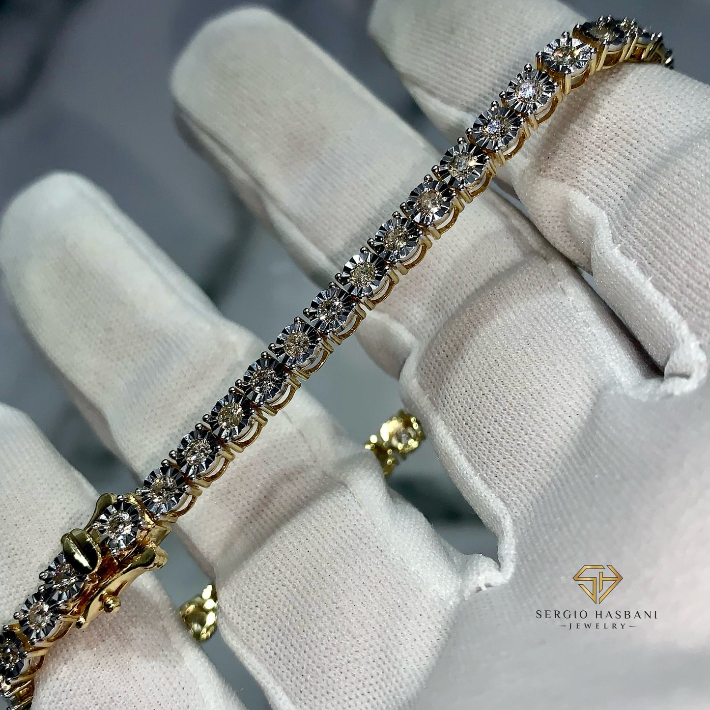 10K 4.5MM Illusion Diamond Tennis Bracelet