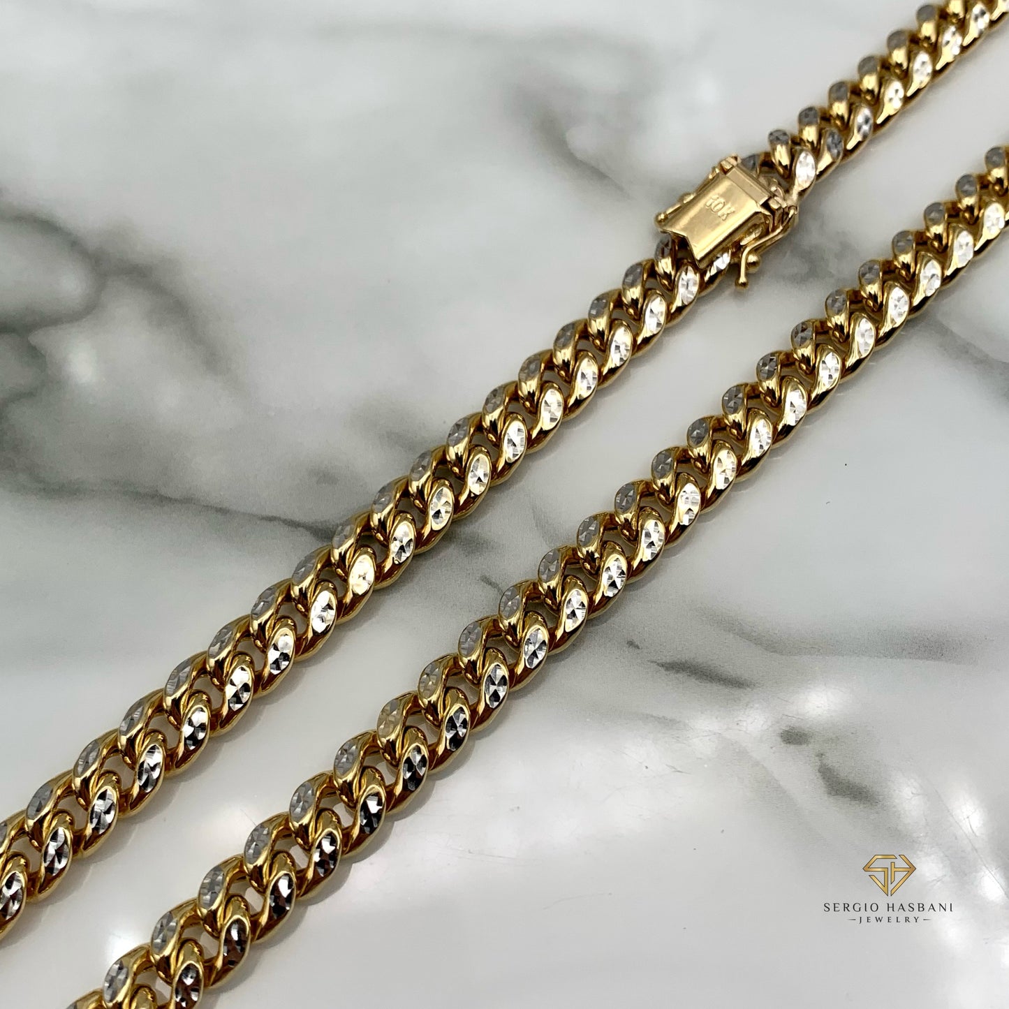 10K 7.5MM Cuban Link 2Tone Diamond Cut Chain
