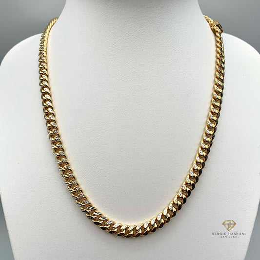 10K 7.5MM Cuban Link 2Tone Diamond Cut Chain