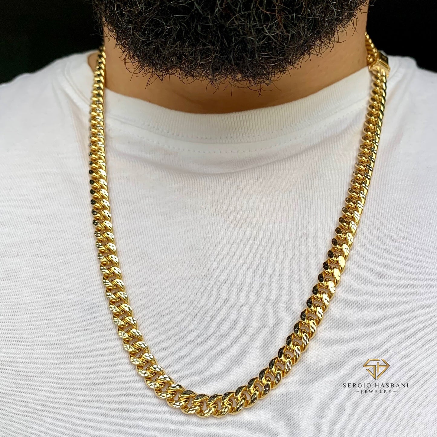 10K 7.5MM Cuban Link 2Tone Diamond Cut Chain