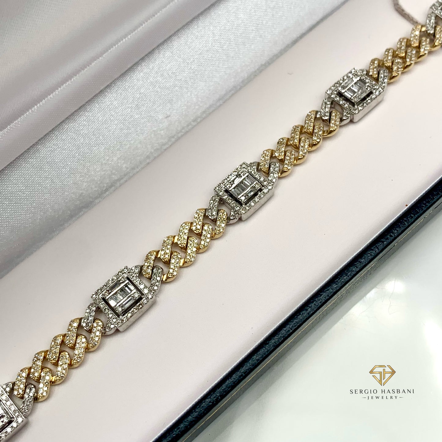 10K 8.3MM Diamond Baguette Cuban Bracelet