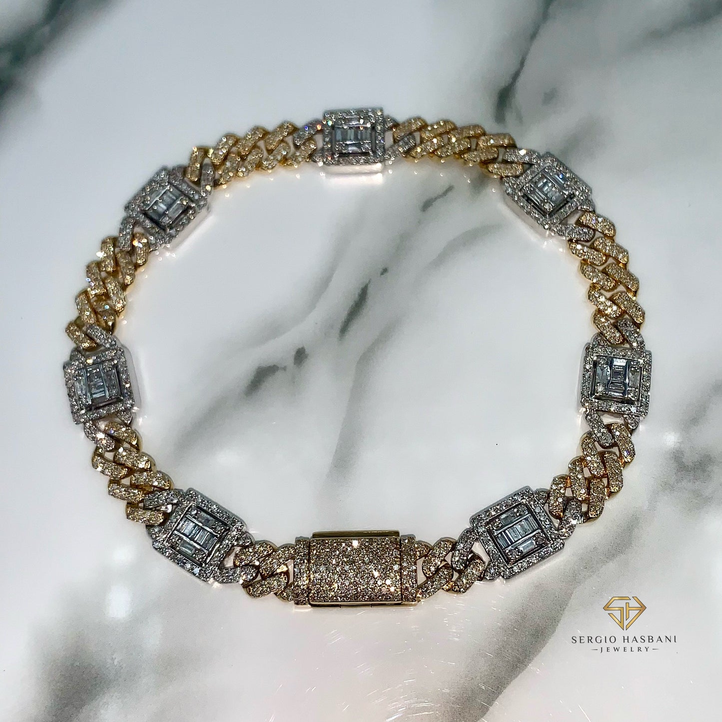 10K 8.3MM Diamond Baguette Cuban Bracelet