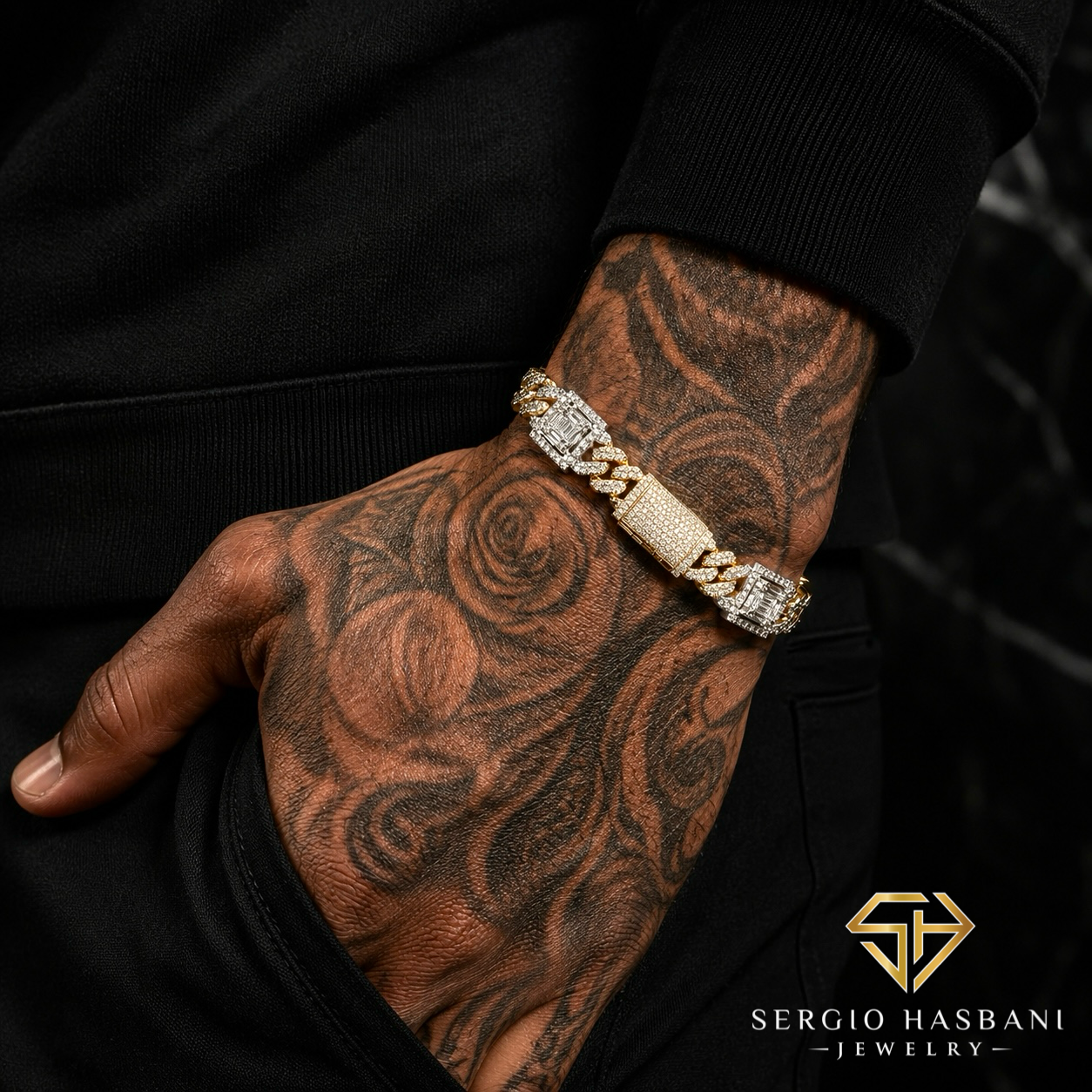 10K 8.3MM Diamond Baguette Cuban Bracelet