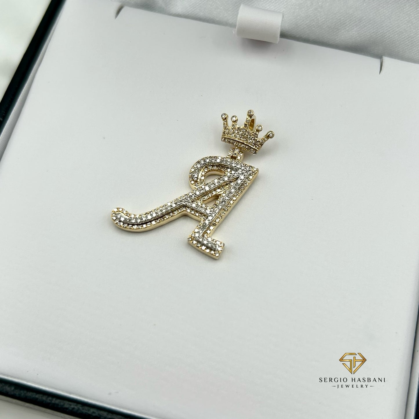 10K Diamond ''A'' Letter Pendant With Crown