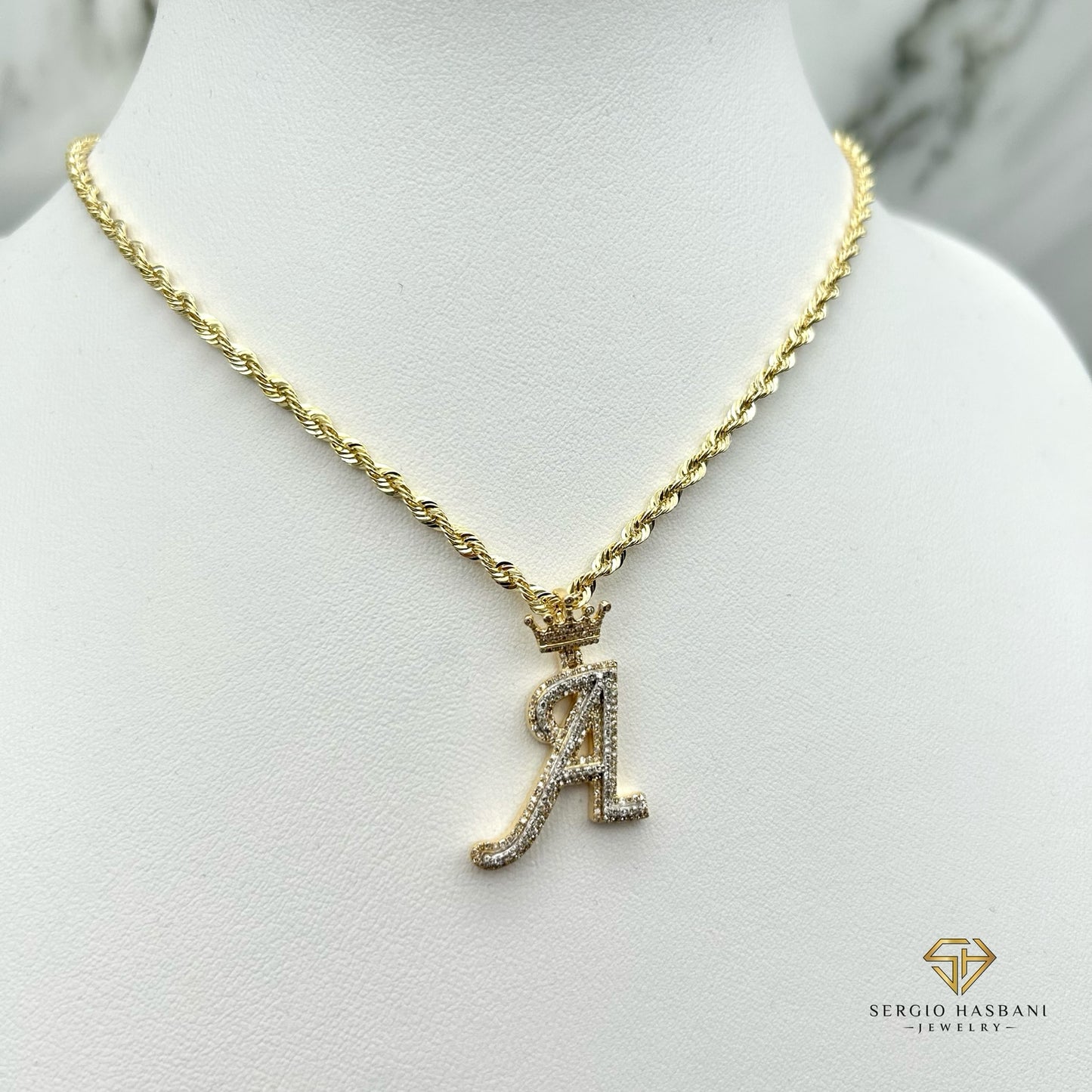 10K Diamond ''A'' Letter Pendant With Crown