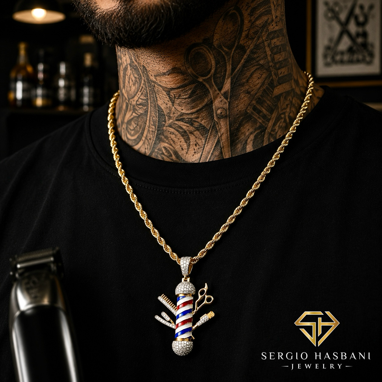 10K BARBER2 Diamond Pendant