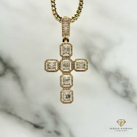 10K BAGUETTE CROSS2 Diamond Pendant