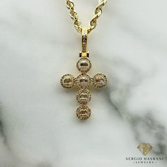 10K BAGUETTE CROSS Diamond Pendant