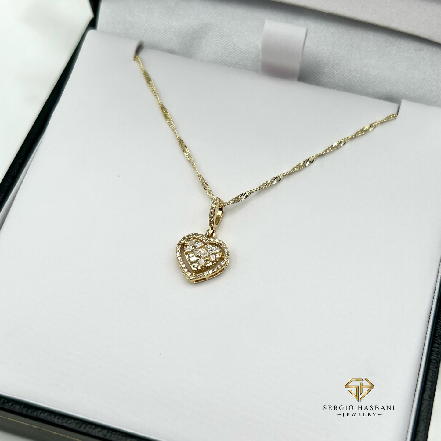 10K Baguette Heart Diamond Necklace