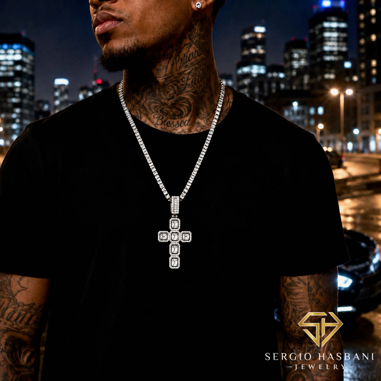 10K BG CROSS3 VVS/VS Lab Diamond Pendant
