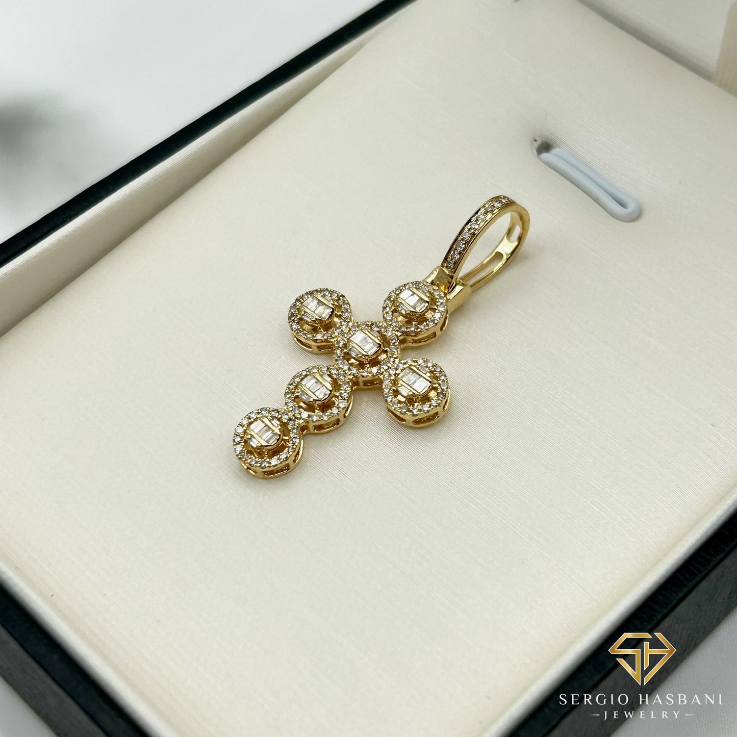 10K BAGUETTE CROSS Diamond Pendant