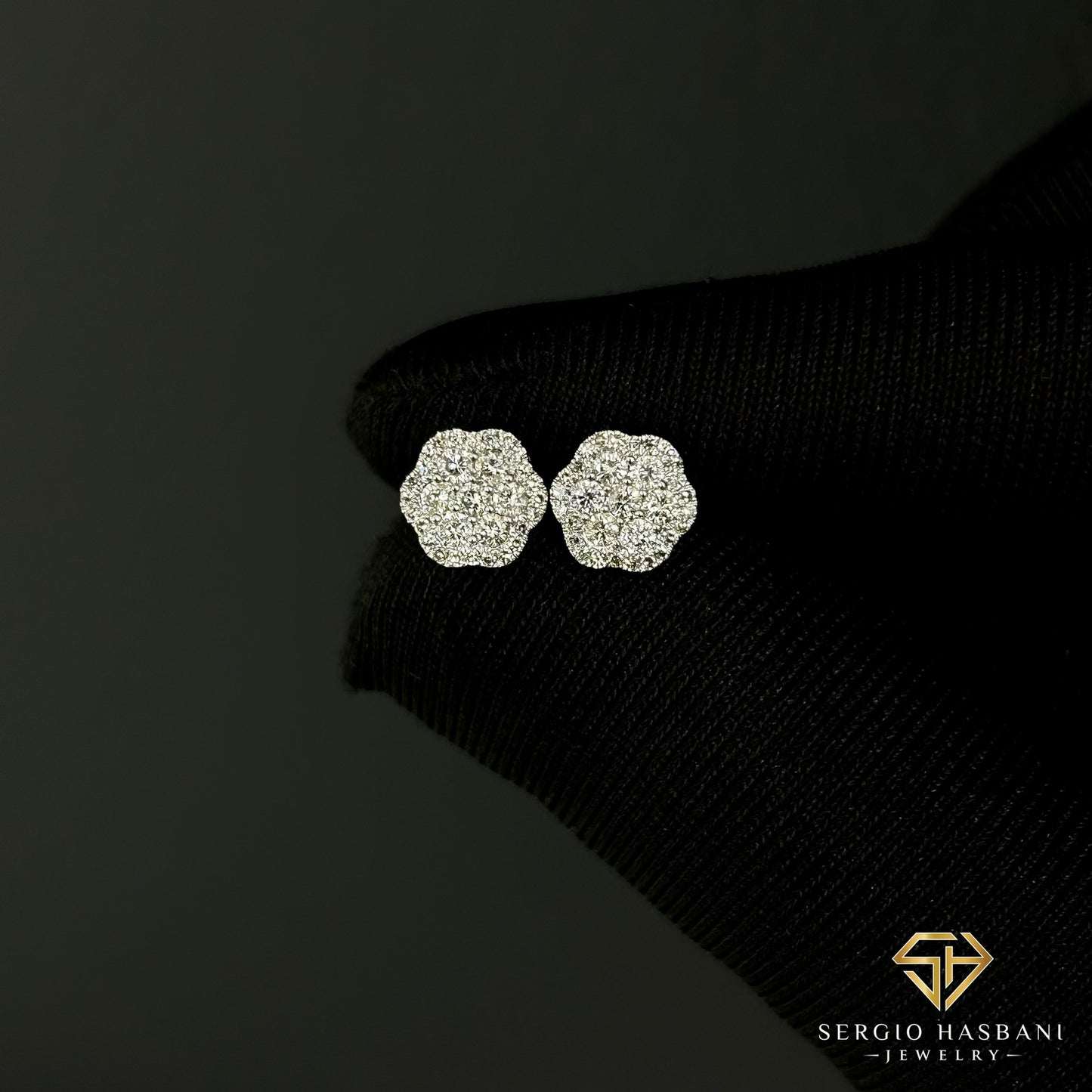 10K CLUSTER ROW Diamond Earrings