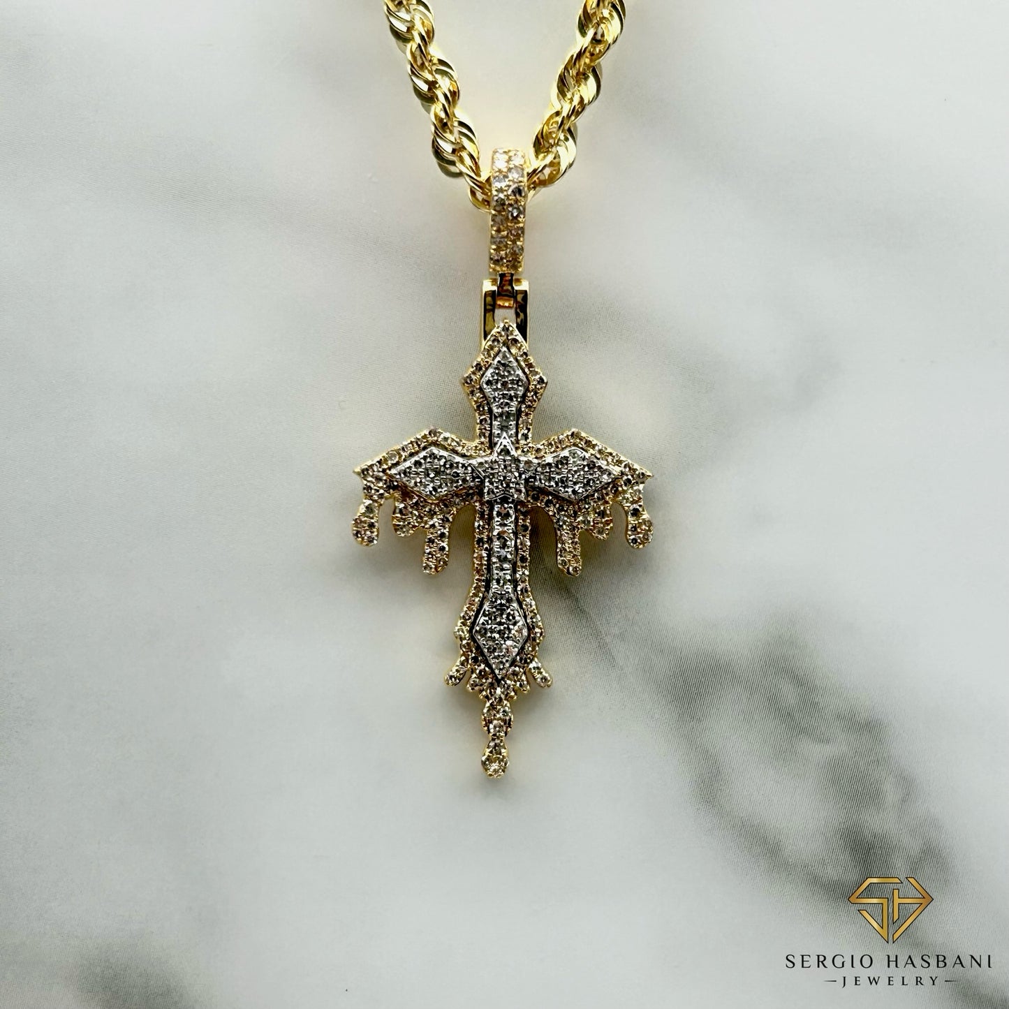 10K DRIPCROSS Diamond Pendant