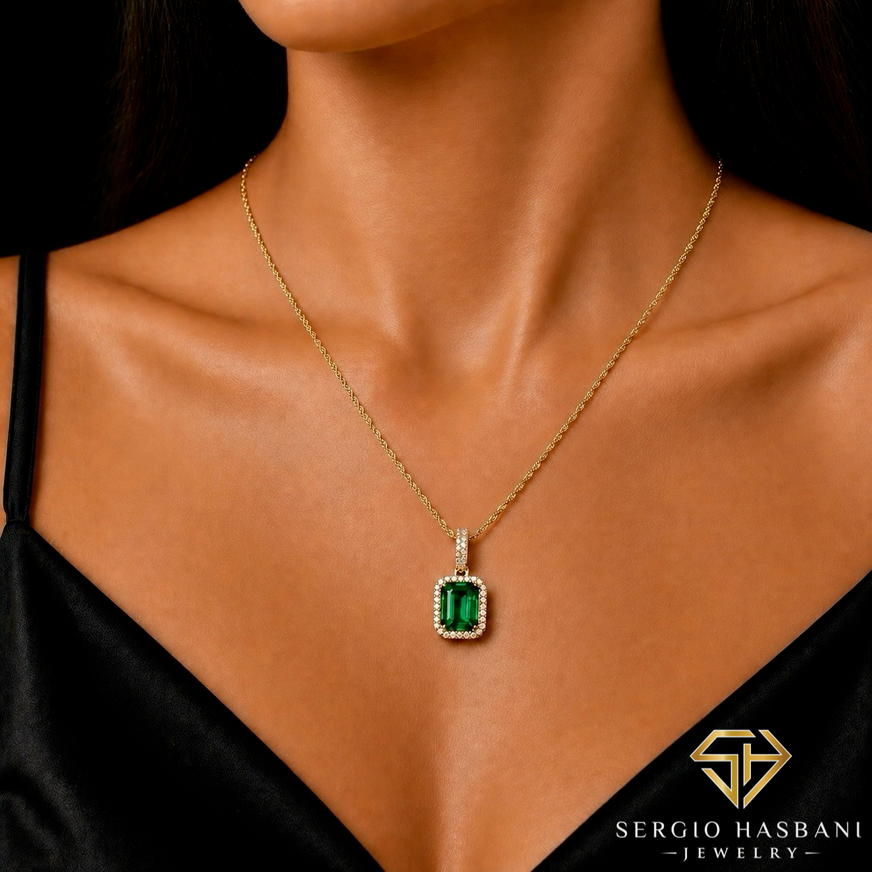10K EMIRI Lab Diamond & Emerald Necklace