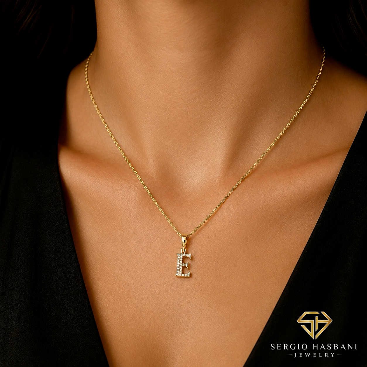 10K VVS Lab Diamond ''E'' Letter Pendant