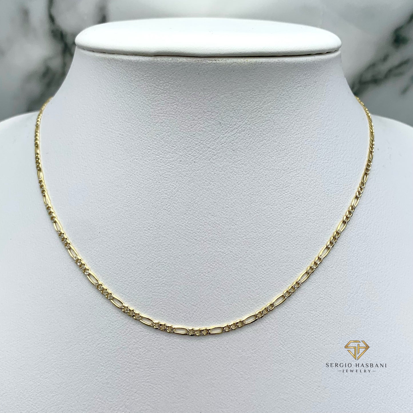 10K 2Tone Solid Figaro Necklace