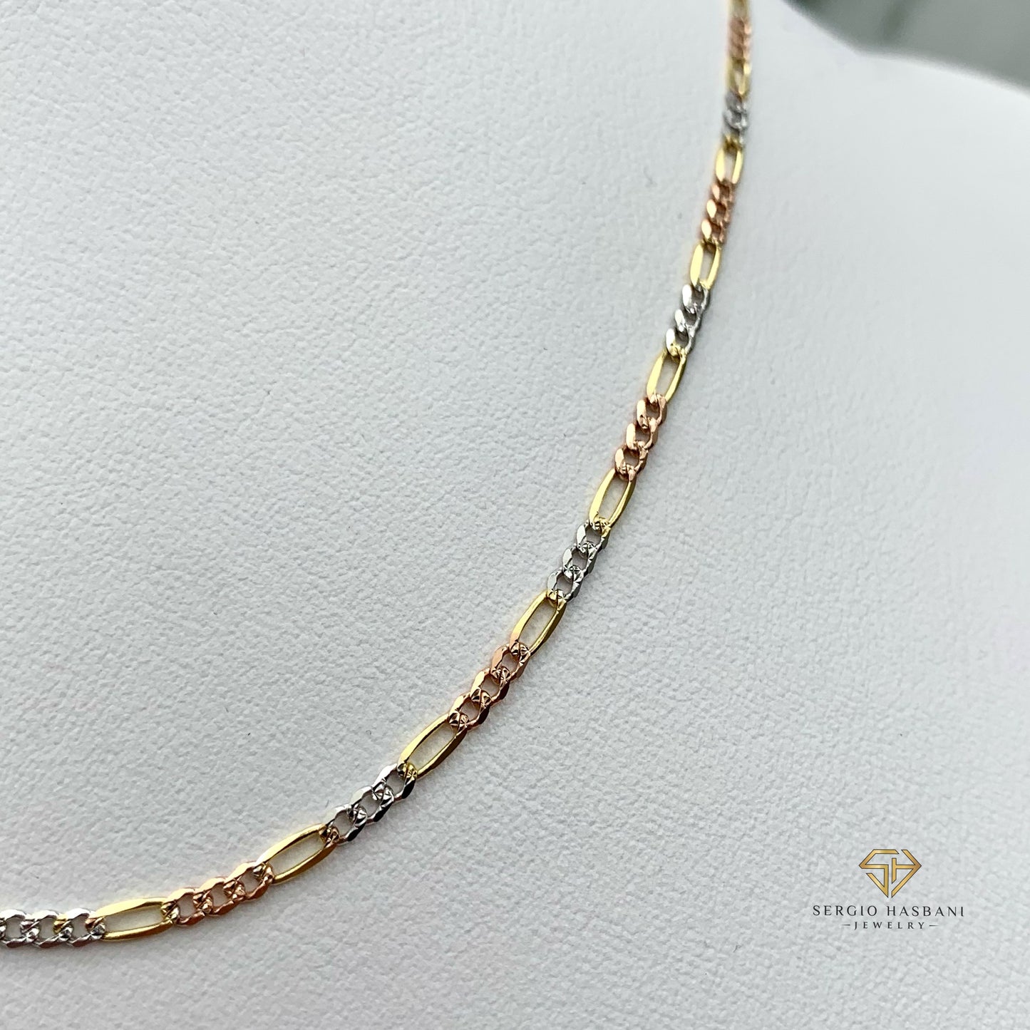 10K 3Tone Solid Figaro Necklace