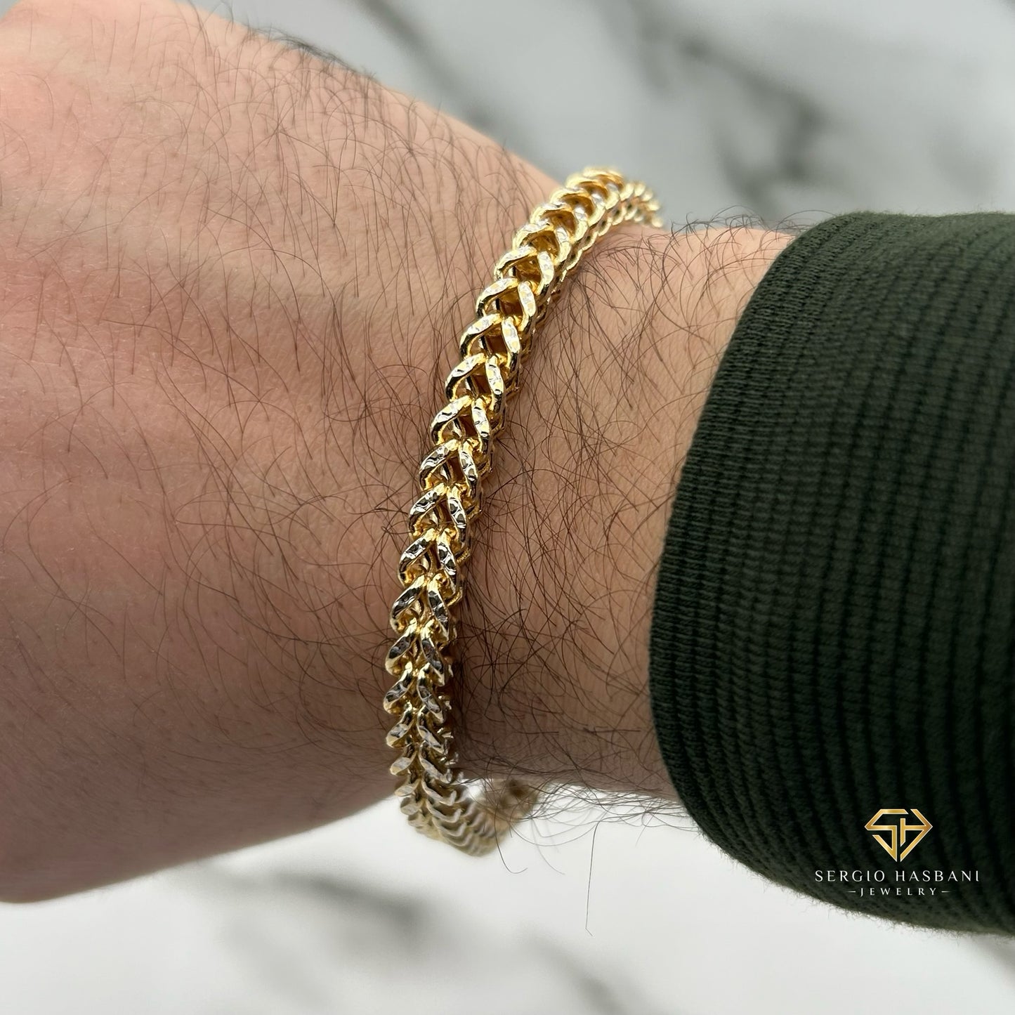 10K 5.5MM Franco Bracelet 2tone Diamond Cut