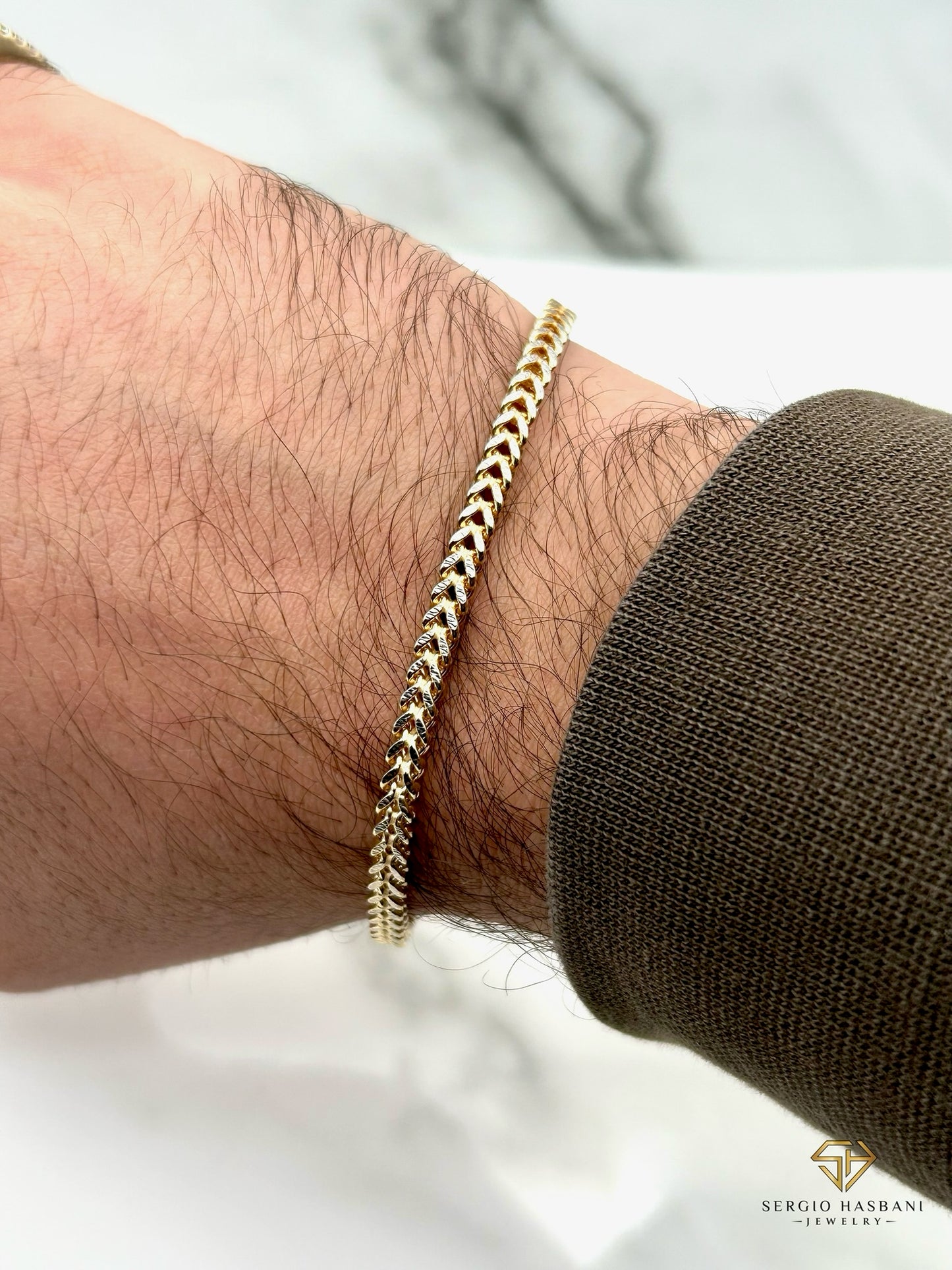 10K 3.7MM Franco Bracelet 2Tone Diamond Cut