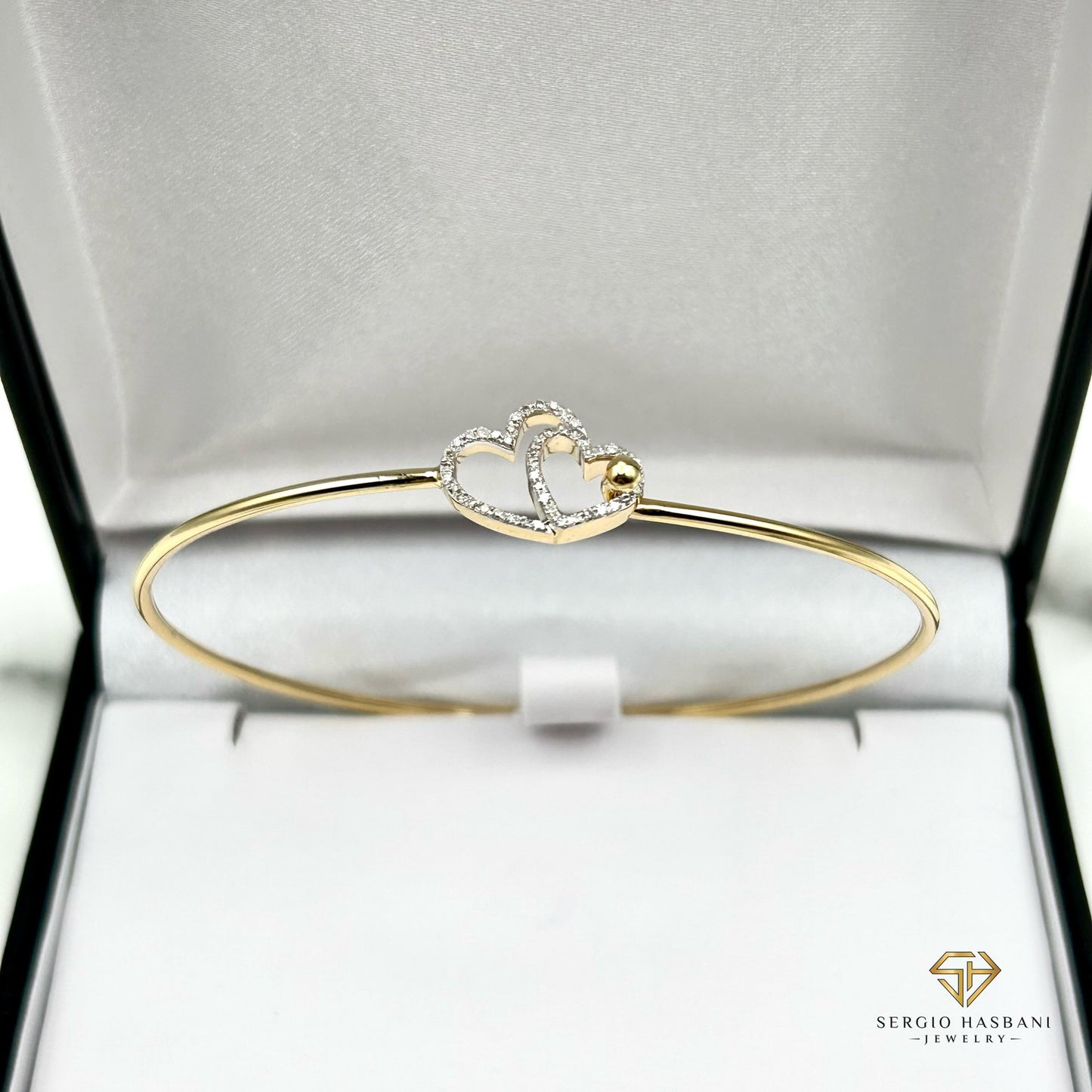 10K HEARTS Diamond Bangle Bracelet