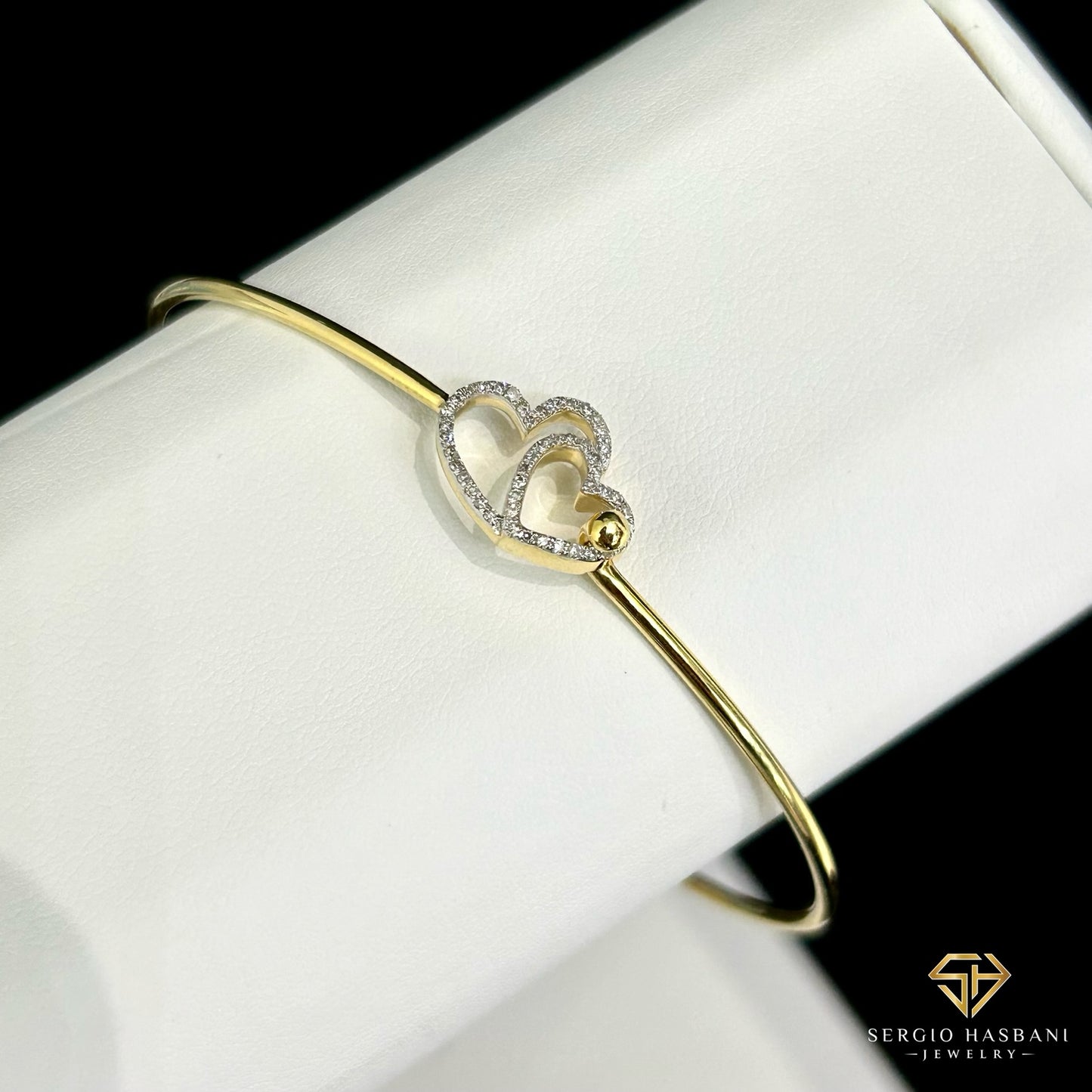 10K HEARTS Diamond Bangle Bracelet