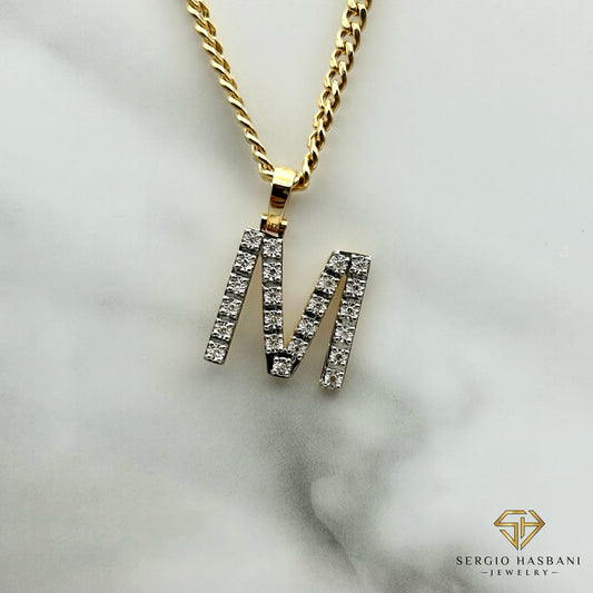 10K Illusion Diamond Letter Pendant ''M''