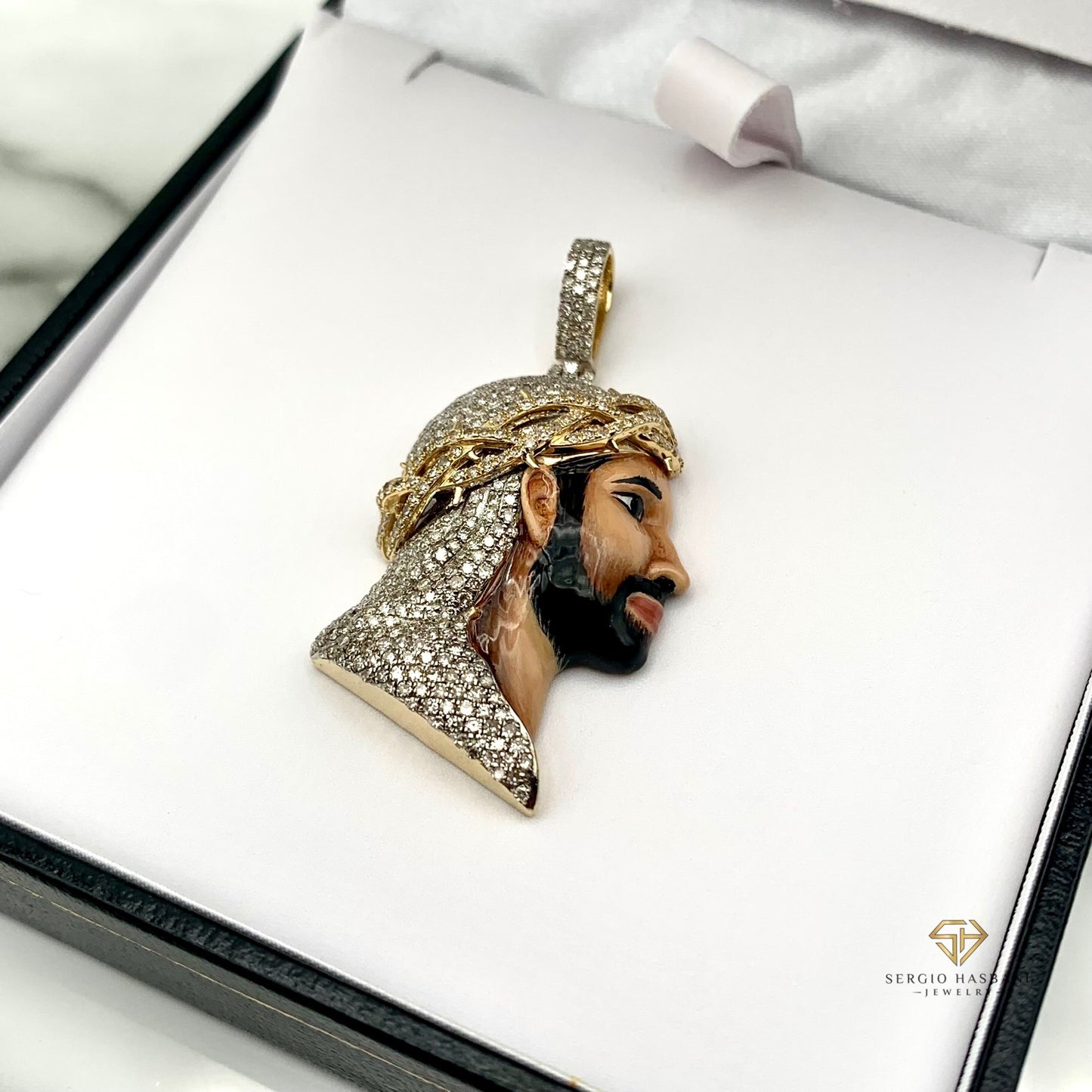 10K JESUS3 Diamond Pendant