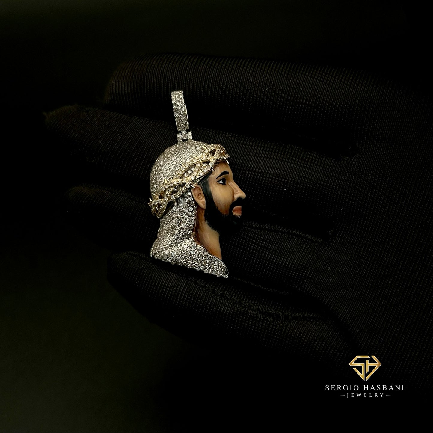 10K JESUS3 Diamond Pendant