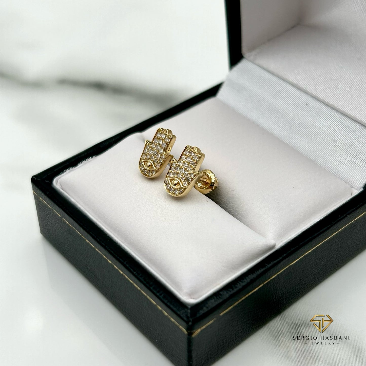 10K KHAMSA Diamond Earrings