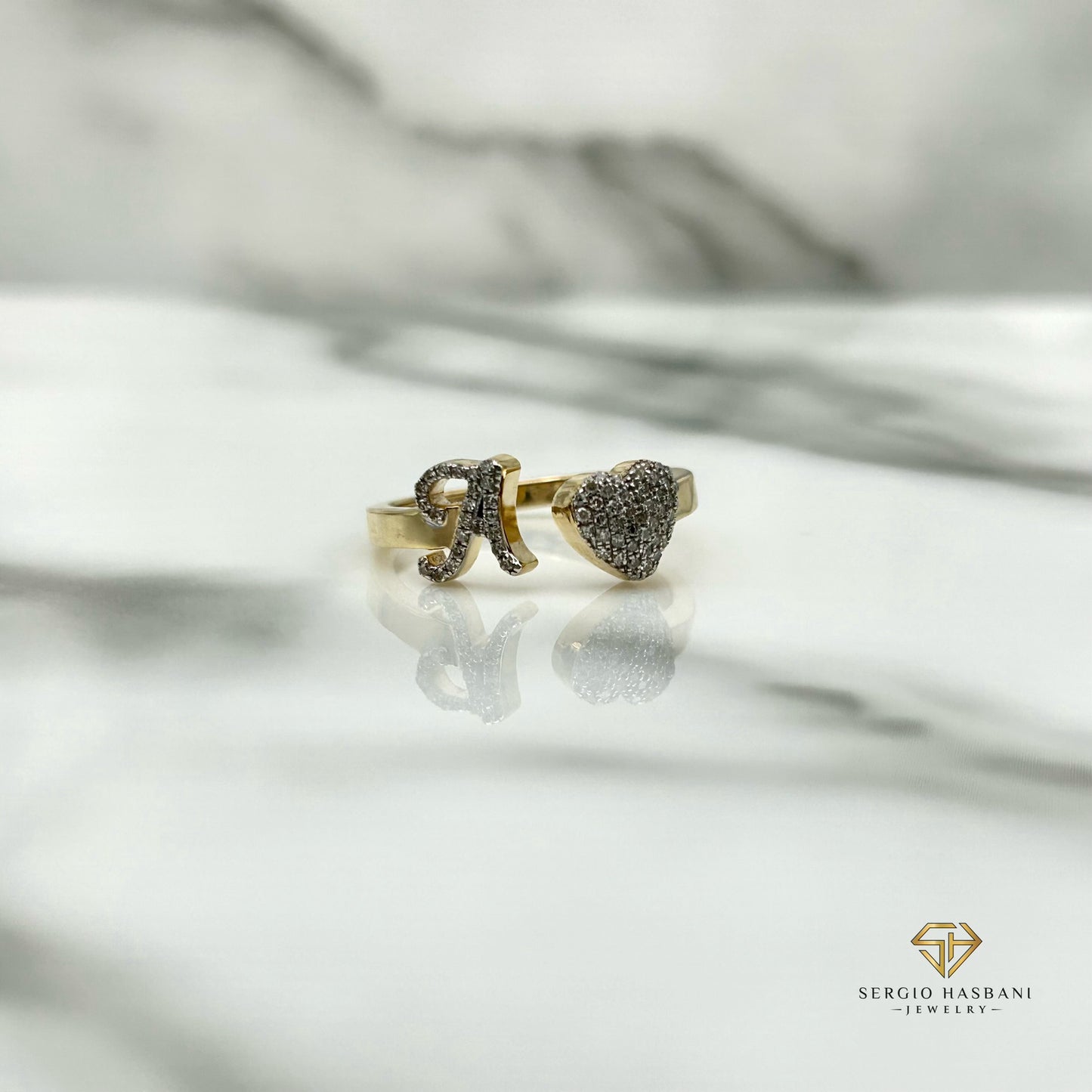 10K Heart Letter Diamond Ring ''A''
