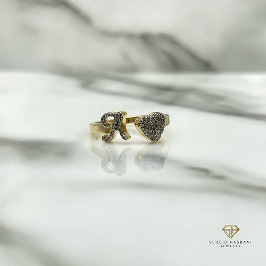 10K Heart Letter Diamond Ring ''A''