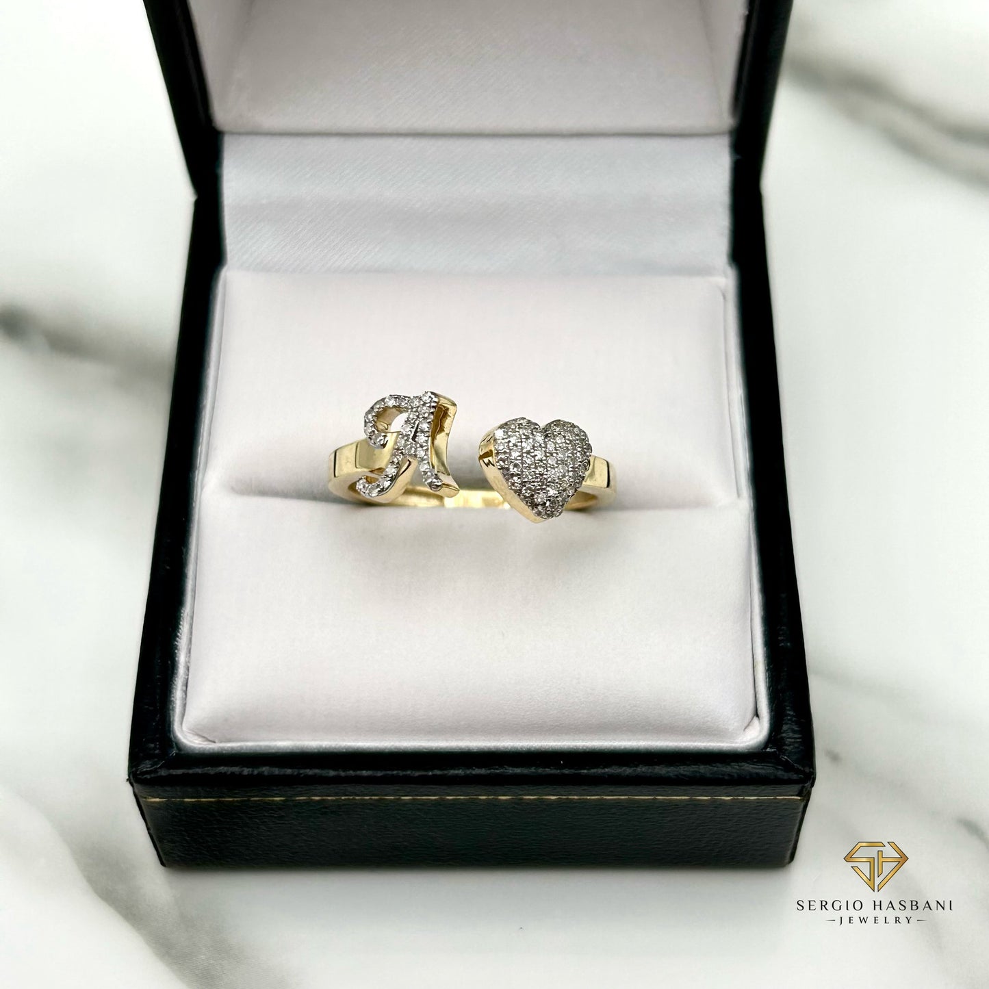 10K Heart Letter Diamond Ring ''A''