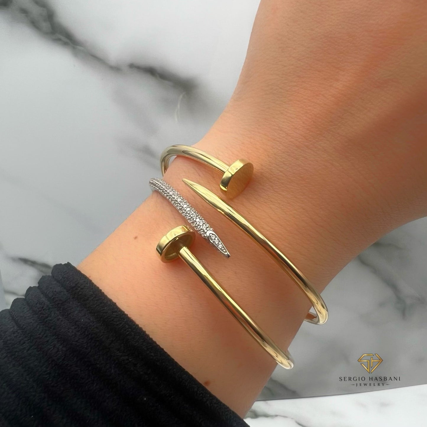 10K NAIL BANGLE CZ