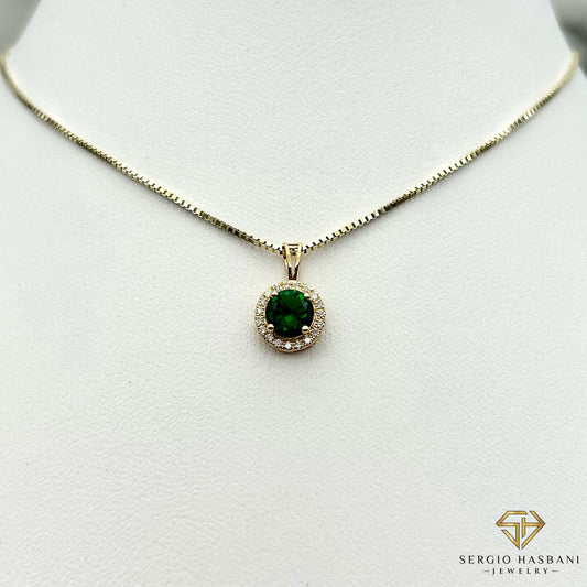 10K OMERA Lab Diamond Emerald Necklace