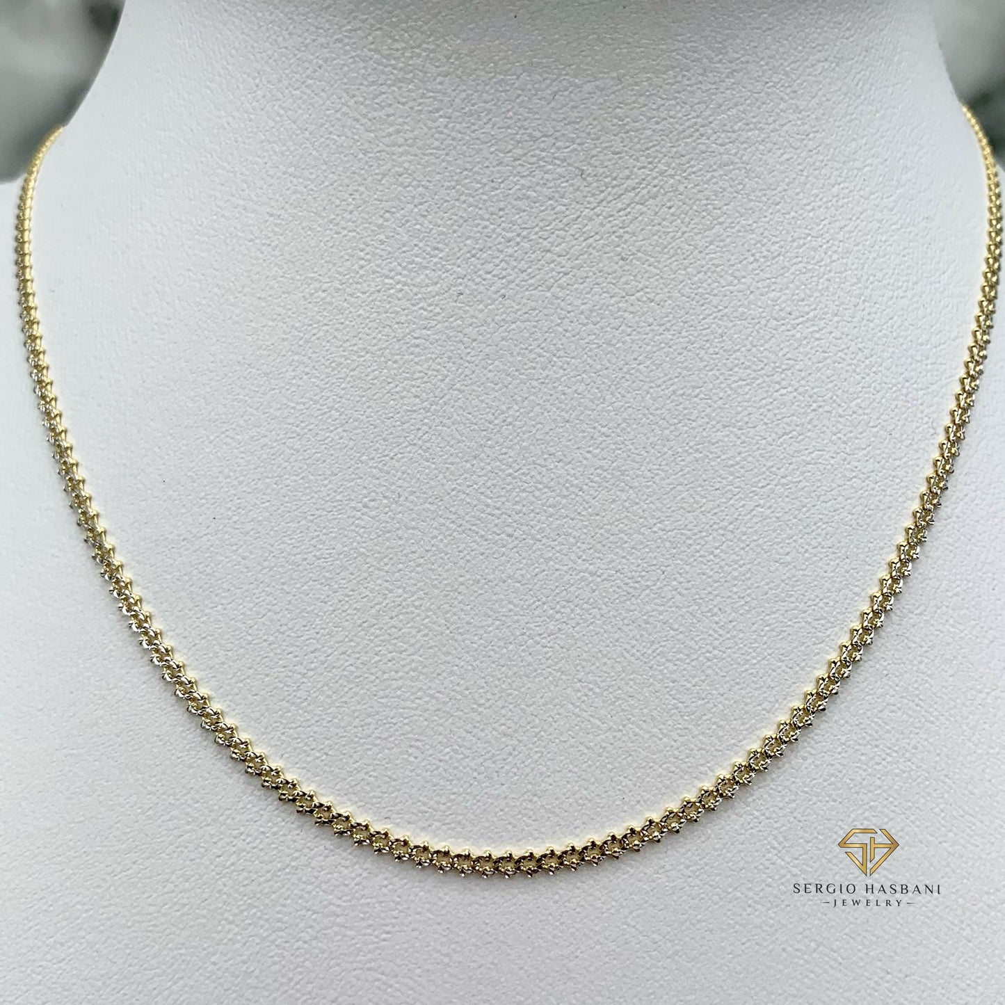 10K 2Tone Solid Spiked Curb Necklace