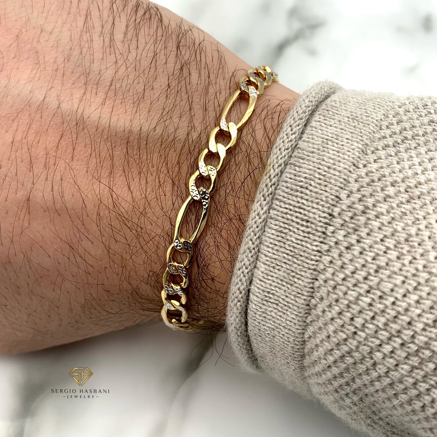 10K 6MM 2tone Figaro Bracelet