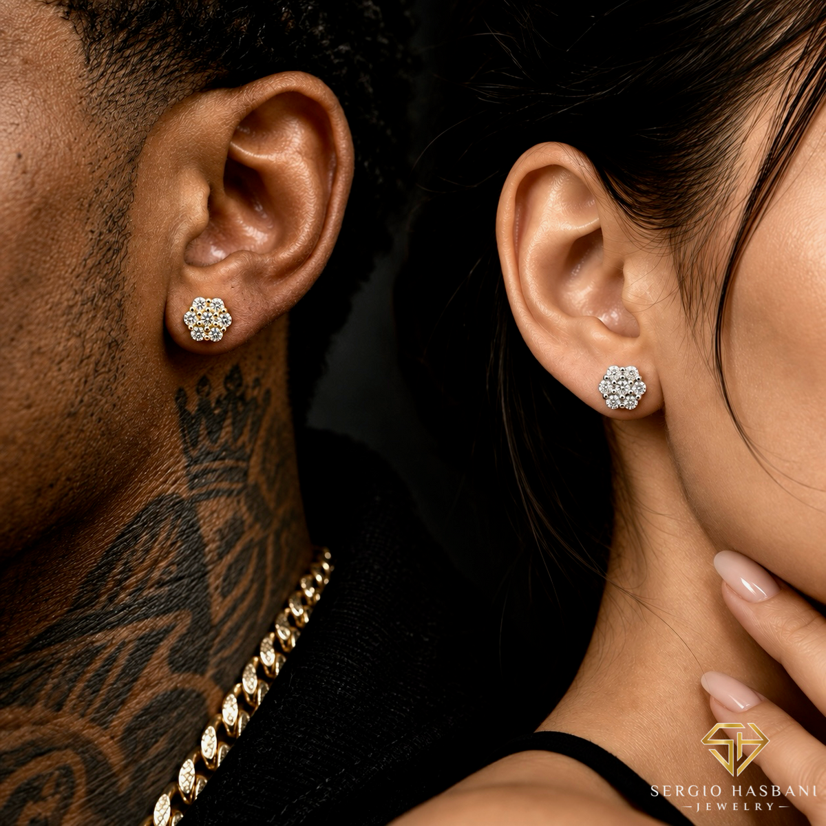 10K 0.50CT CLUSTER VVS Lab Diamond Earrings