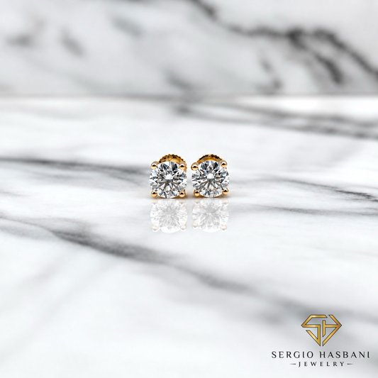 10K 1.00CT VS1 Lab Diamond ROUND Stud Earrings