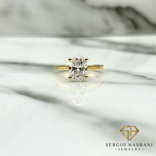 14K SOLITAIRE 1.5CT OVAL VS1 E Lab Diamond Ring