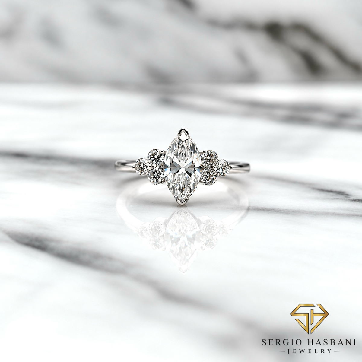 14K 1.37CT Marquise Lab Diamond Engagement Ring