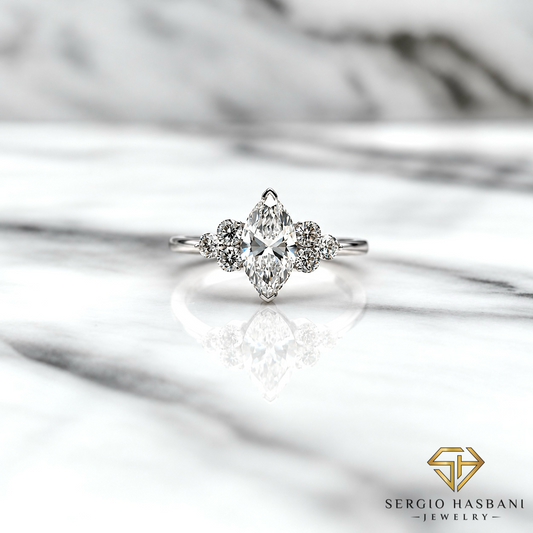 14K 1.37CT Marquise Lab Diamond Engagement Ring