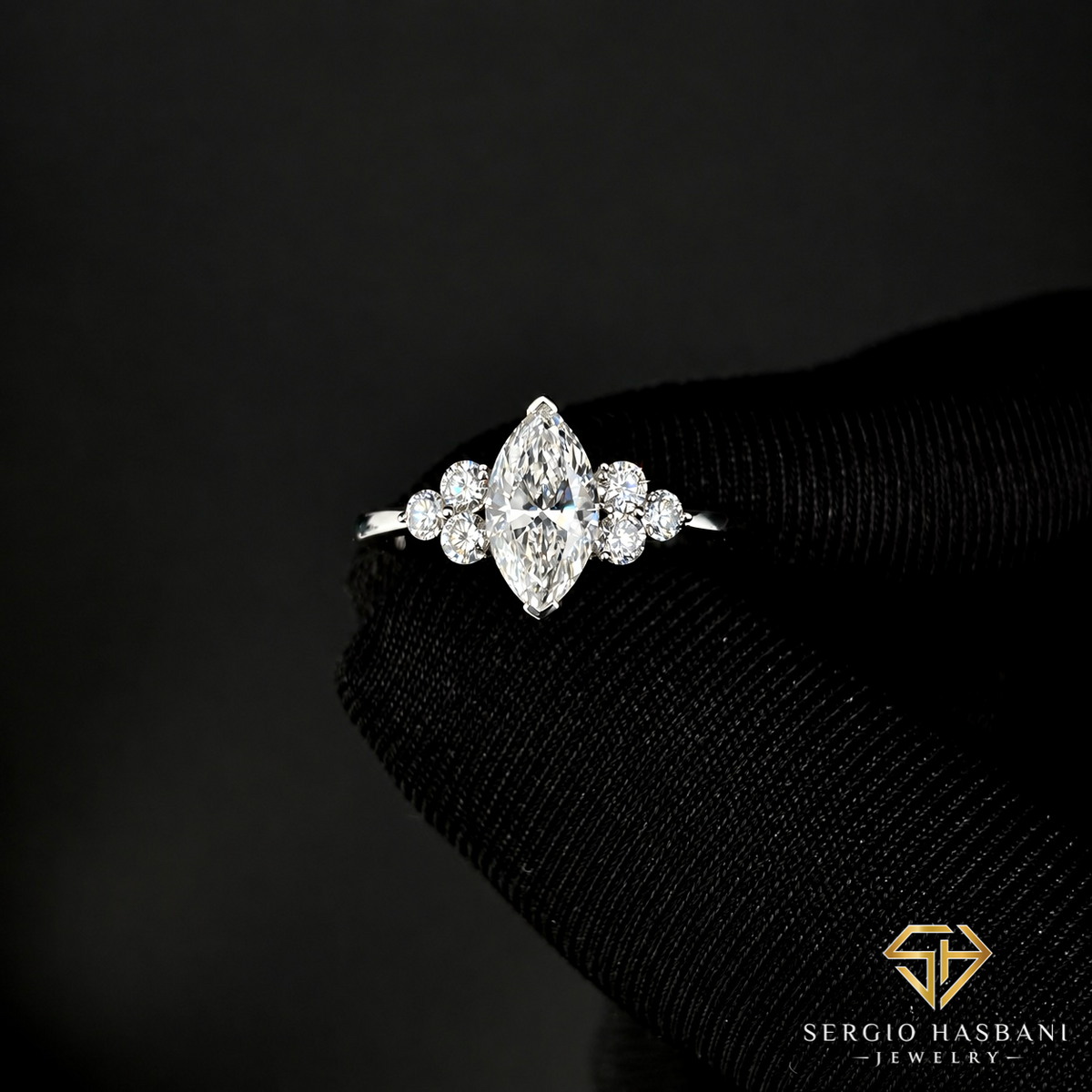14K 1.37CT Marquise Lab Diamond Engagement Ring