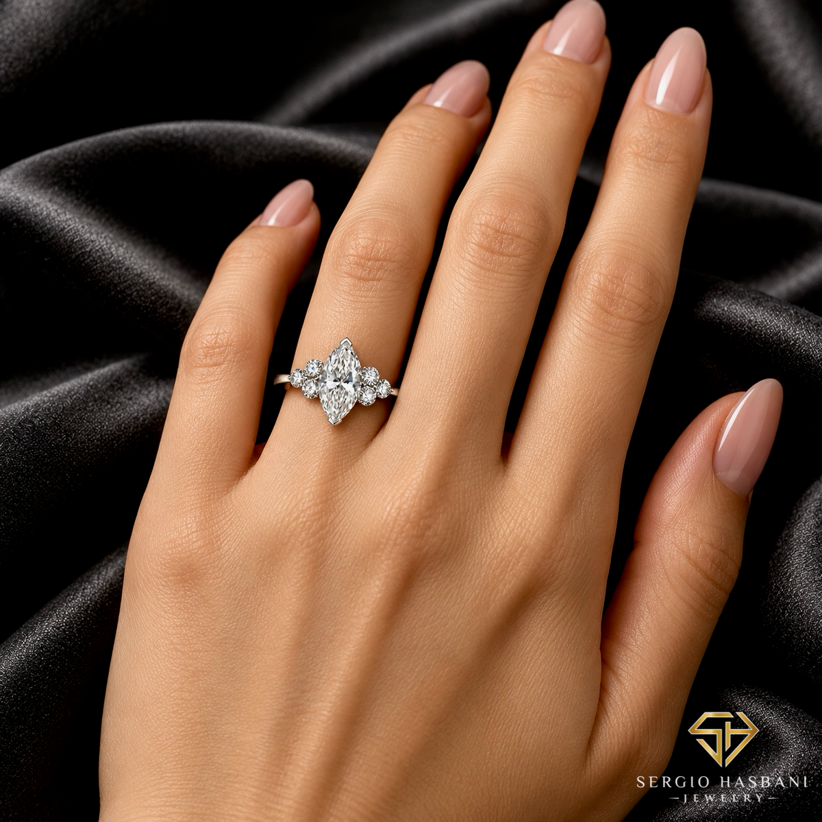 14K 1.37CT Marquise Lab Diamond Engagement Ring