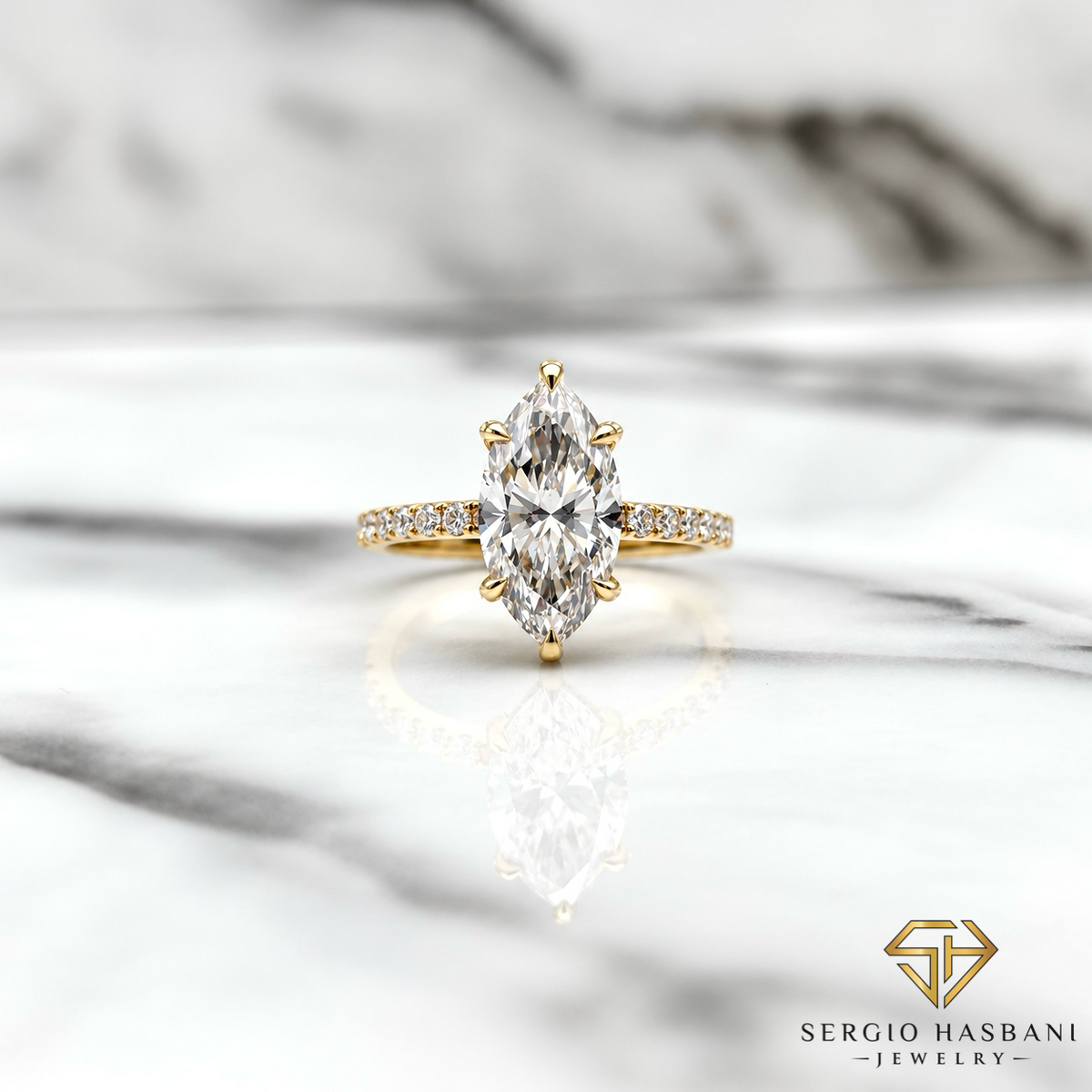 14K 2.47CT Marquise Lab Diamond Engagement Ring